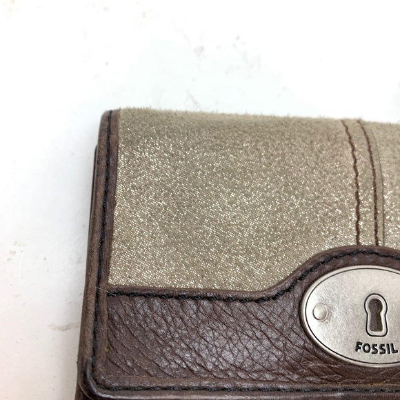FOSSIL Genuine Leather Wallet Tri-Fold Suede Cards - Picture 6 of 16